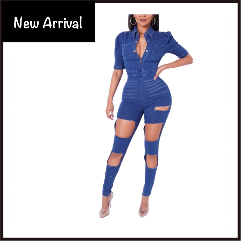 Caught Up In You Jean Jumpsuit